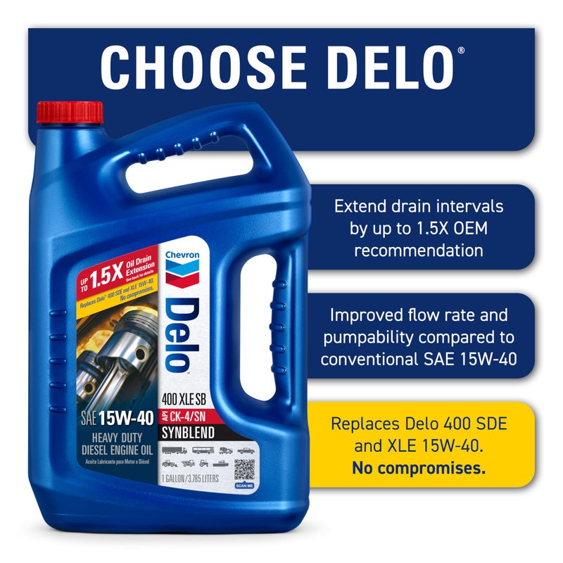 Chevron Delo 400 XLE Heavy Duty Synblend Diesel Engine Oil 15W-40, 1 Gallon, Pack of 1 - Image 2